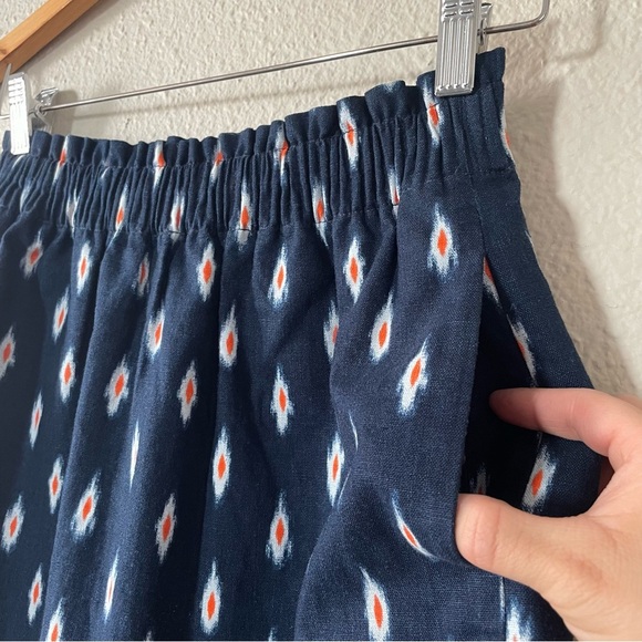 J.Crew Printed Scalloped Sidewalk Skirt Women’s 00 Blue Linen Cotton Elastic - Picture 4 of 12